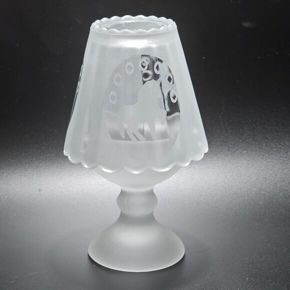 Frosted Glass Unicorn Candleholder 6" tealight votive holder whimsy patio lights - Picture 2 of 8